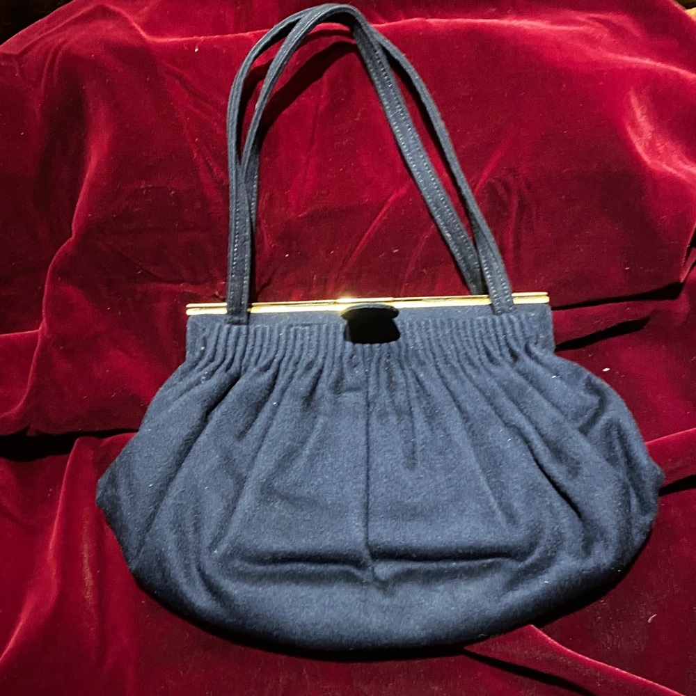 Vintage Classic Navy Wool like Shoulder Bag